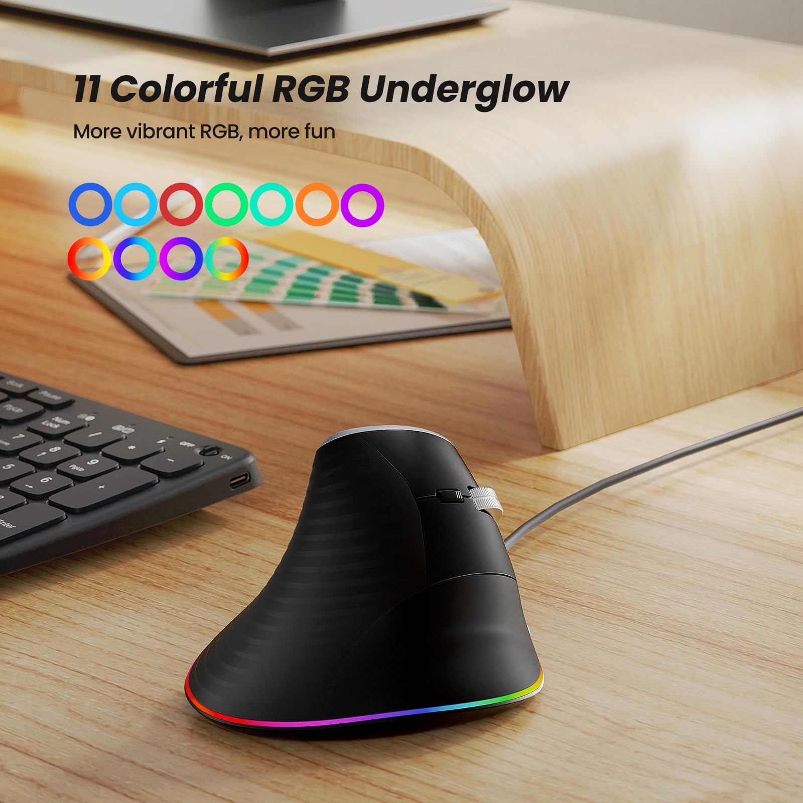 Nulea M504 Vertical Ergonomic Mouse - 4 DPI, RGB Backlight for PC & Mac - Perfect for Office & Gaming