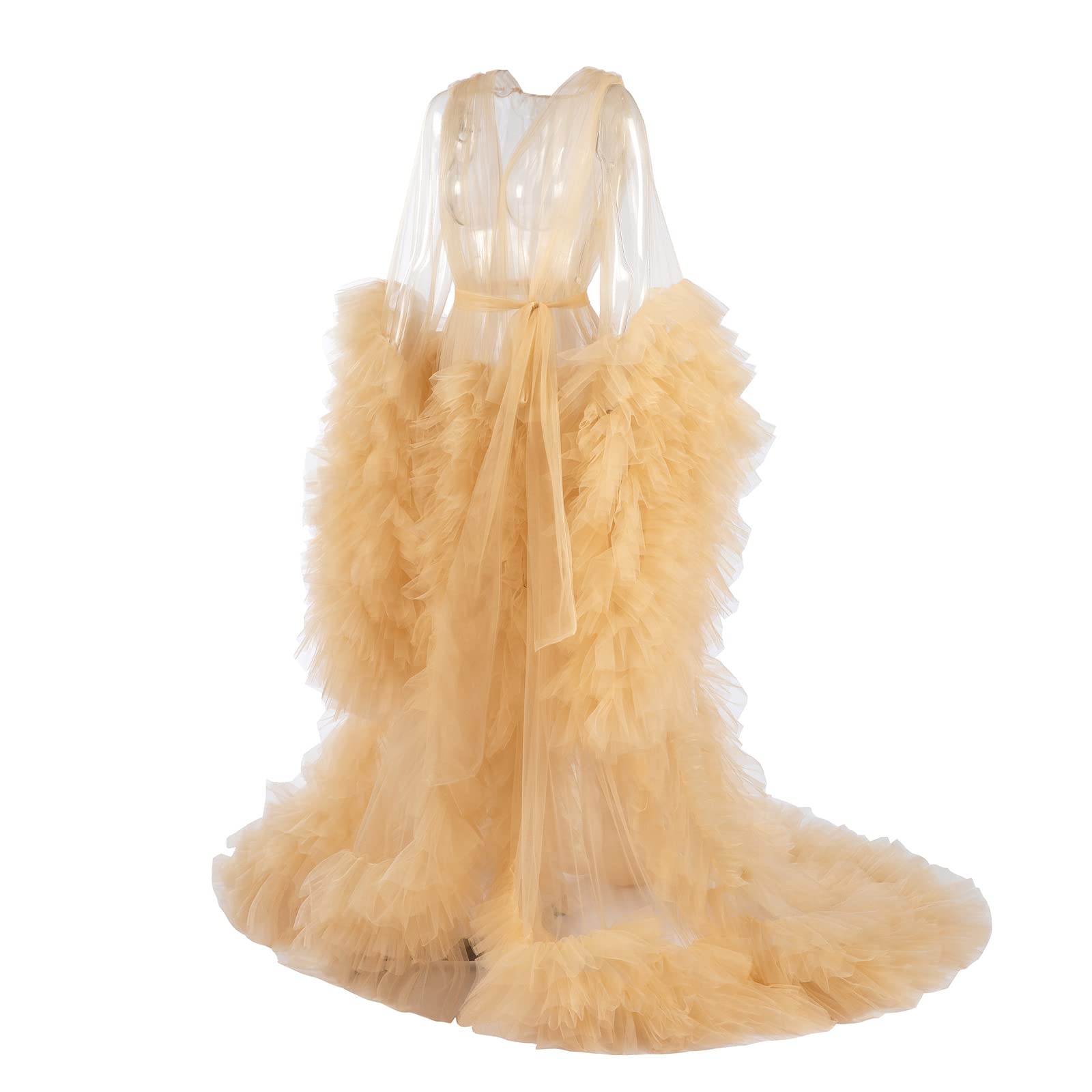 Maternity Robe for Photoshoot - Women's Lingerie & Old Hollywood Style Tulle Bathrobe Nightgown - Perfect for Maternity Photos, Bridal Shower, Boudoir Photography and Luxury Loungewear
