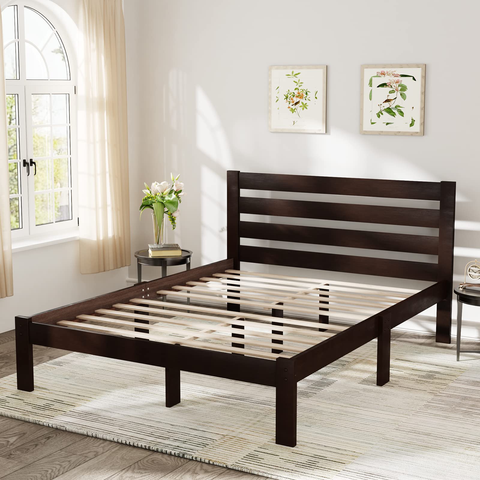 Acme Furniture Kenney Queen Wood Bed Frame in Espresso Brown - Solid Wood Platform Bed with Headboard for Master Bedroom & Guest Room