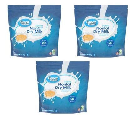 Great Value Instant Nonfat Dry Milk Powder - 64 oz (Pack of 3) | Long Shelf Life | Perfect for Baking, Coffee & Emergency Food Storage