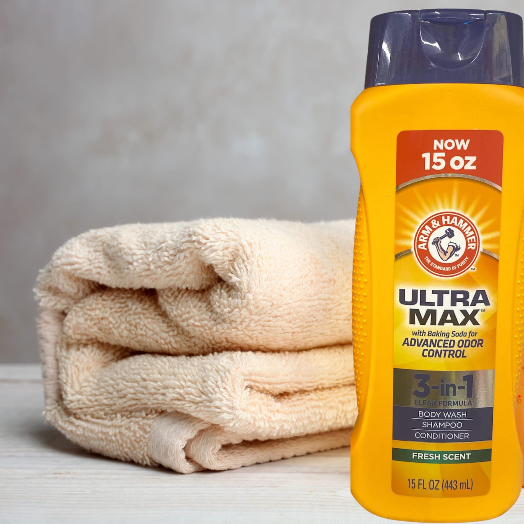 Arm & Hammer 3-in-1 Body Wash, Shampoo & Conditioner for Men - Advanced Odor Control, Fresh Citrus Scent, 15 fl oz (443ml) - 3 Pack | Daily Shower & Hair Care Essential for Active Lifestyles