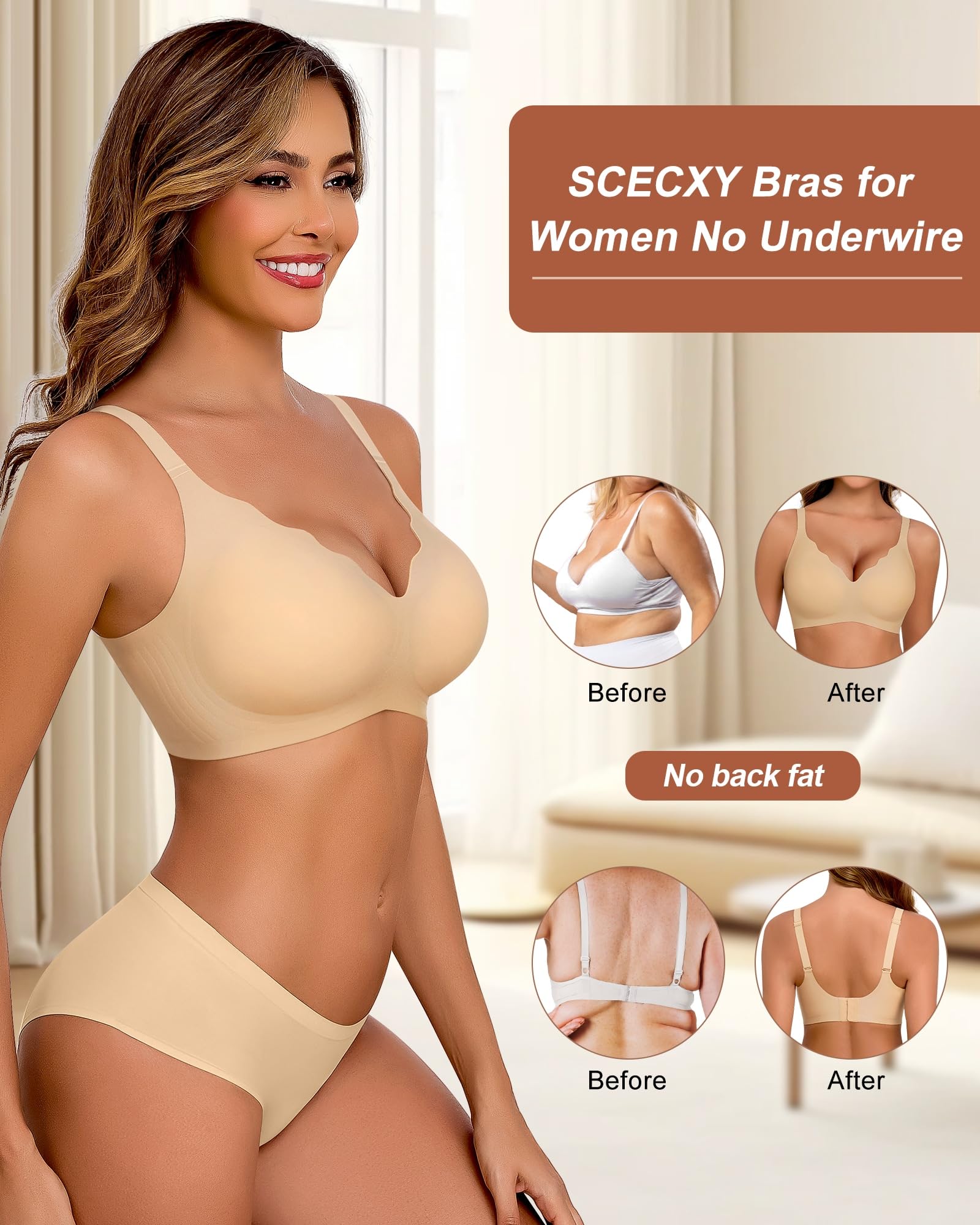 Women's Comfortable Supportive Seamless Bralette - No Underwire Full Coverage Padded Bra for Everyday Wear, Yoga & Lounge