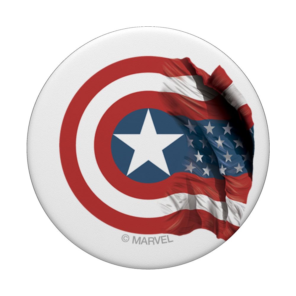 Marvel Captain America Shield Flag PopSockets Standard PopGrip - Swappable Phone Grip & Stand for Smartphones - Perfect for Marvel Fans, Everyday Use & Travel Accessories