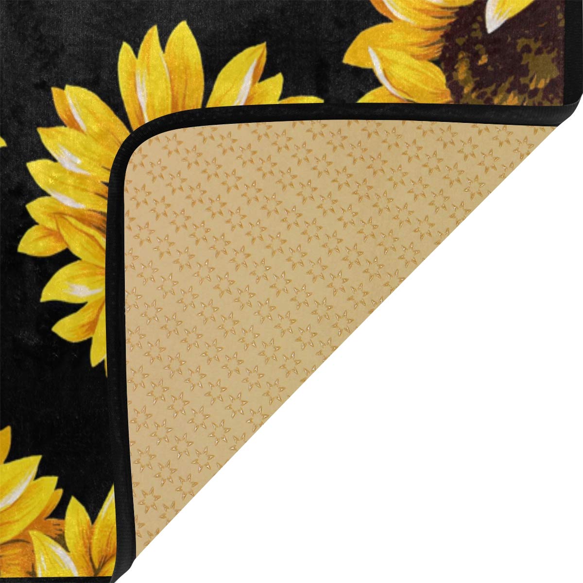 Anti-Fatigue Non-Slip Kitchen Rug - Cushioned Comfort Standing Mat with Black Sunflower Design, 39x20 Inch - Perfect for Cooking, Dishwashing, and Home Decor