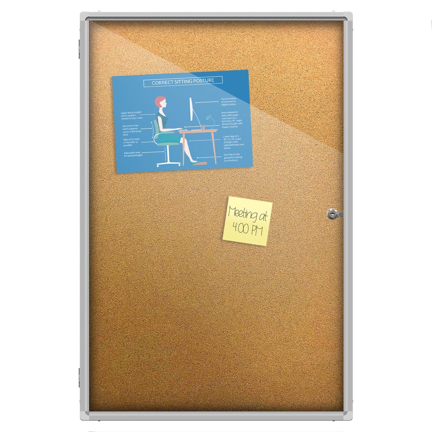 Lockable Aluminum Frame Cork Bulletin Board - 24