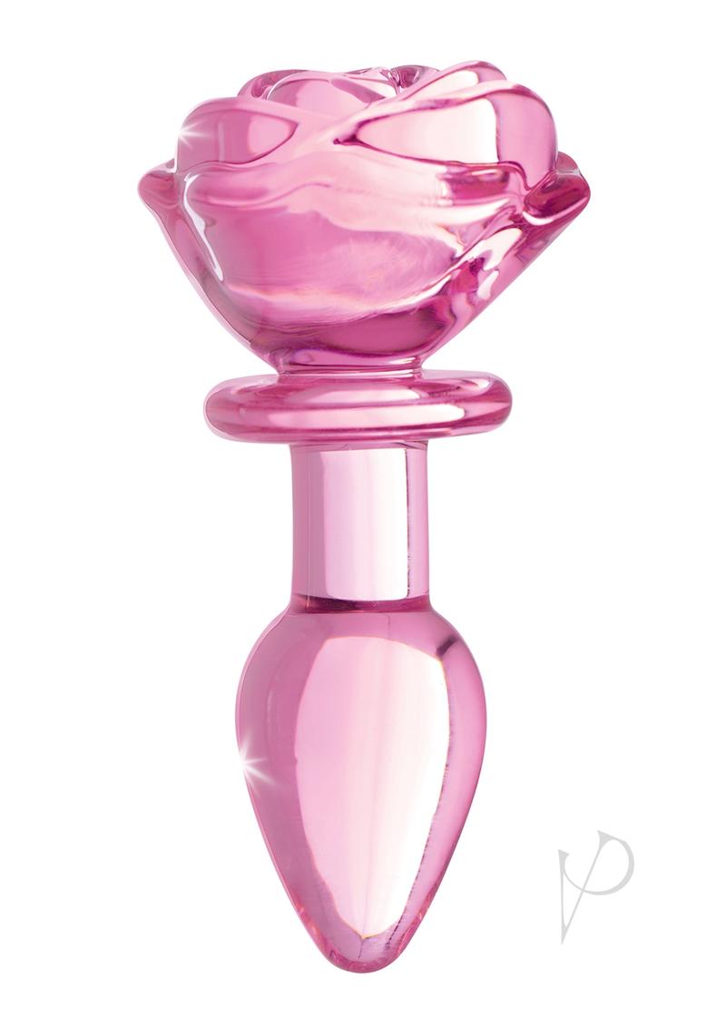 Booty Sparks Pink Rose Glass Anal Plug - Small Size, Vibrant Pink - Perfect for Sensual Play & Couples Intimacy