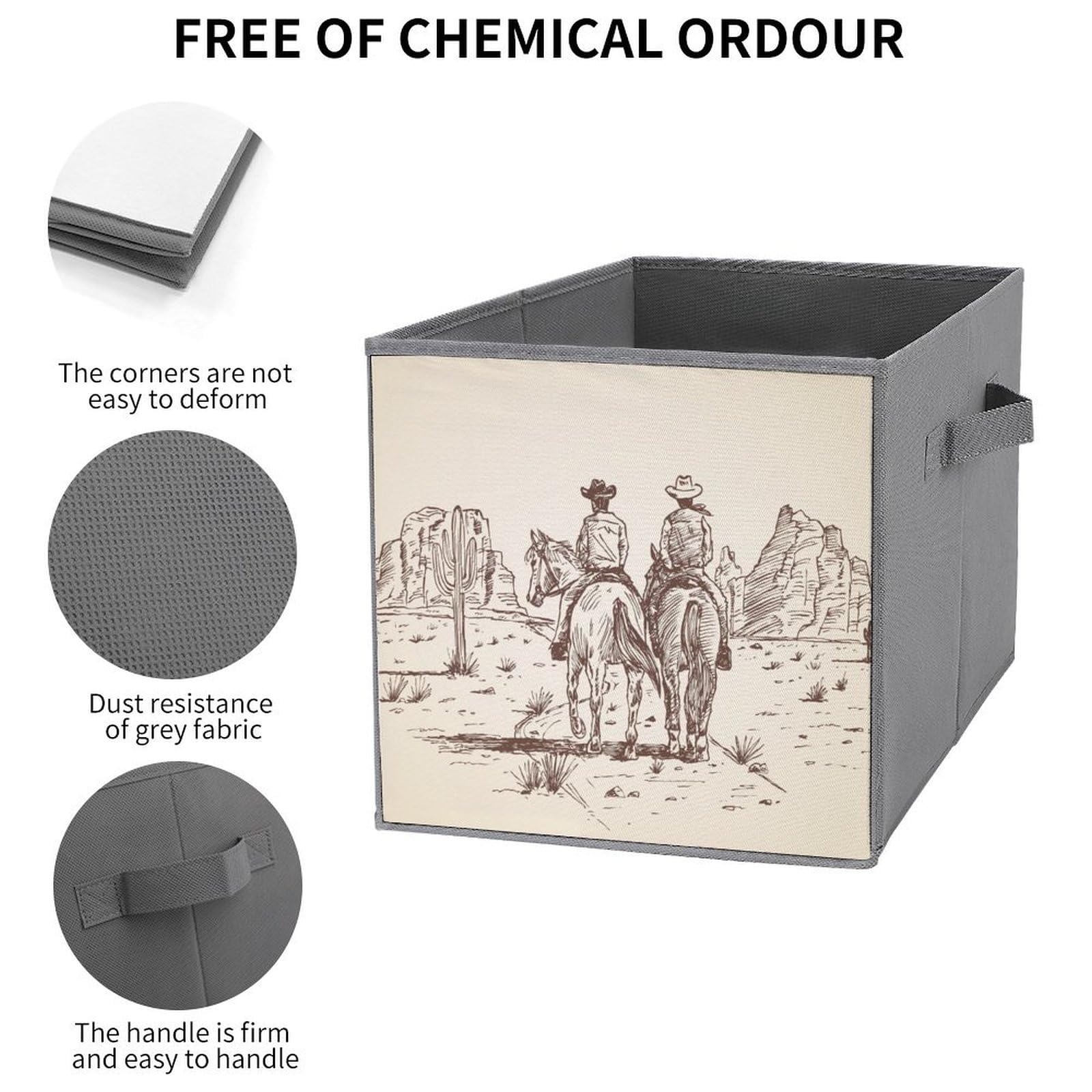 Western Desert Cowboy Riding Horses Fabric Storage Bins - Collapsible Storage Cubes with Double Handles for Clothes Organization (2-Pack) | Perfect for Bedroom, Closet & Nursery Storage Solutions