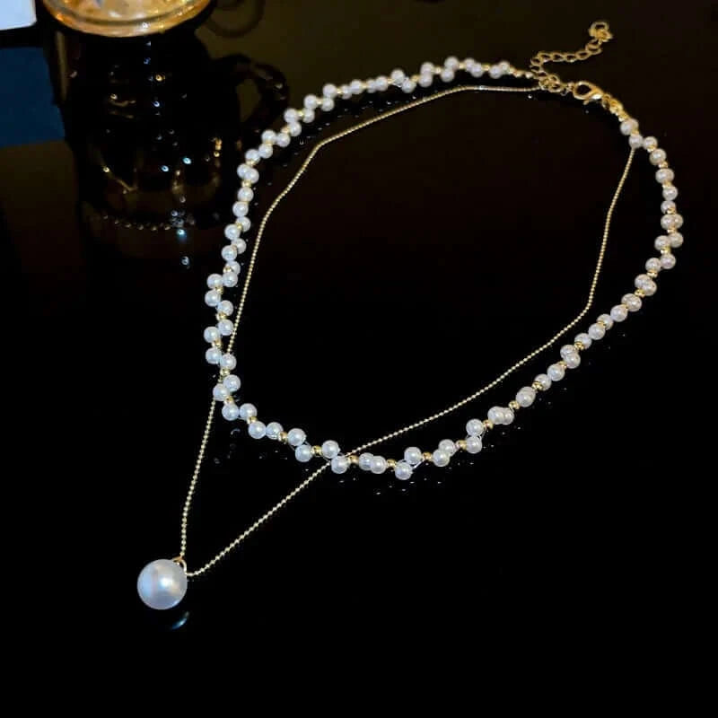 Elegant Beaded Layering Necklace with Pearl Pendant - HN8552 | Women's Fashion Jewelry for Parties, Weddings & Everyday Wear
