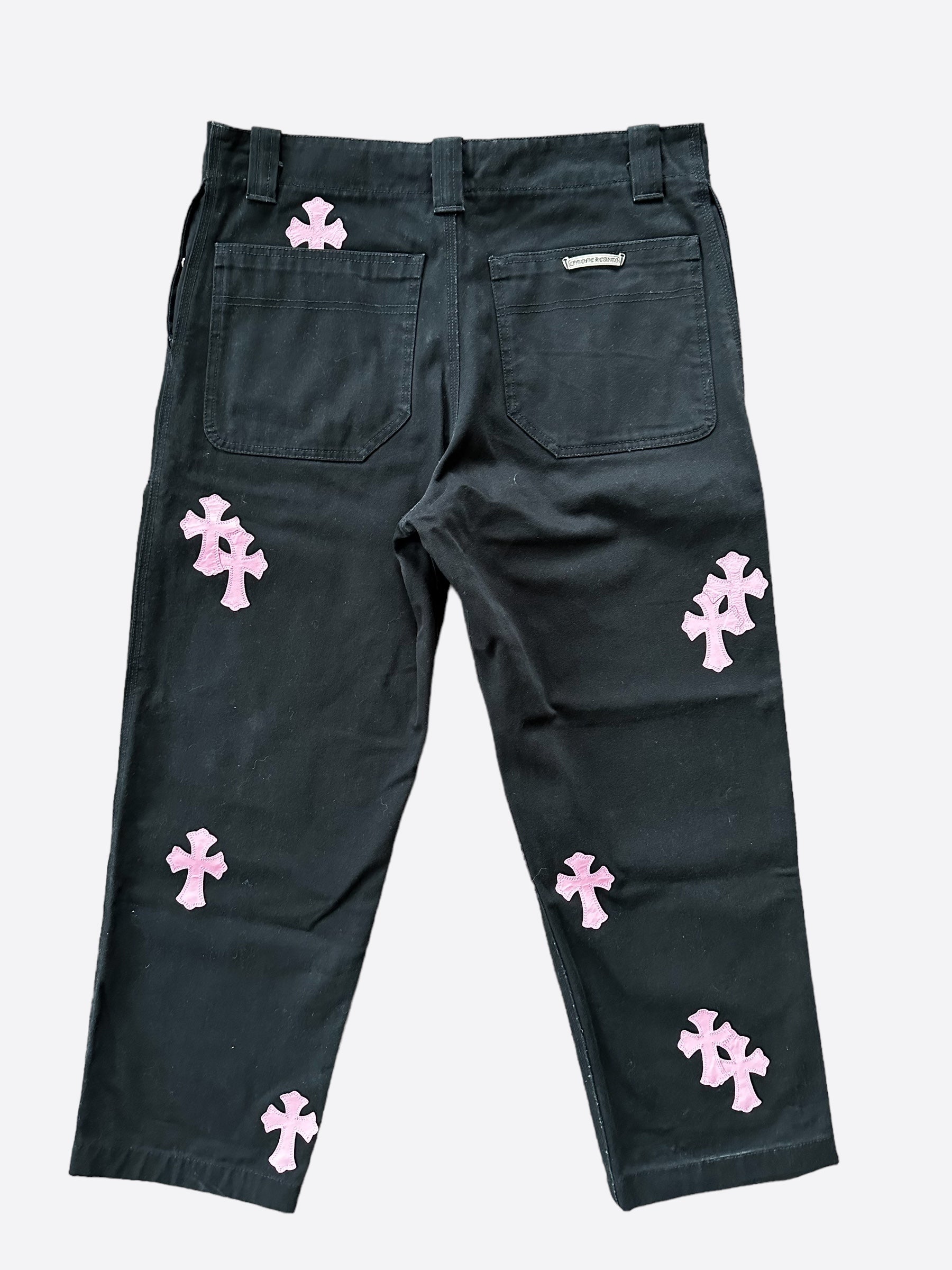 Chrome Hearts Black & Pink Cross Patch Cargo Pants - Unique 1/1 Design for Streetwear & Gothic Fashion | Perfect for Concerts, Festivals & Edgy Outfits