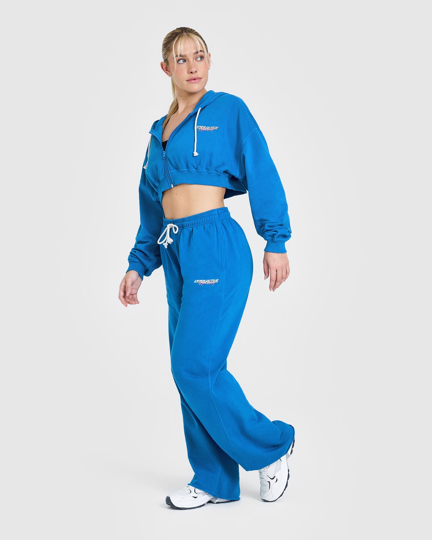 Retro Blue Wide Leg Joggers for Women - Raw Lounge Graphic Print Lounge Pants | Comfortable Casual Wear for Yoga, Running & Home Relaxation