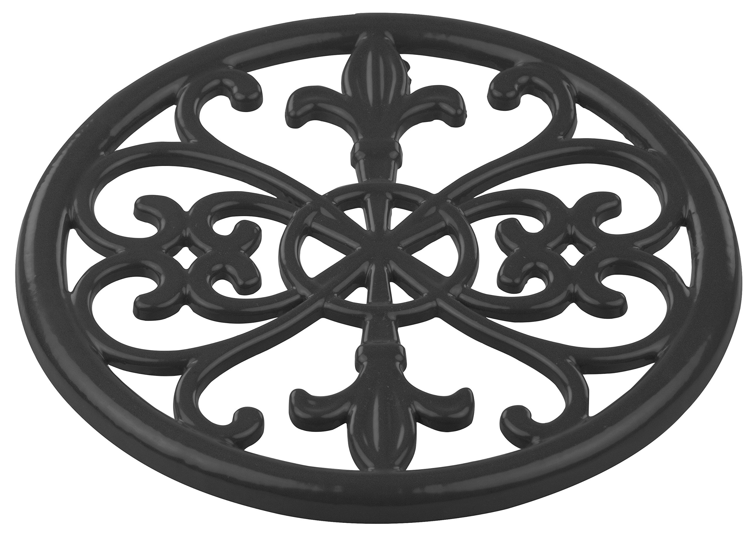 Home Basics Cast Iron Fleur De Lis Trivet - Heat Resistant Decorative Hot Plate Holder for Kitchen & Dining Table Protection