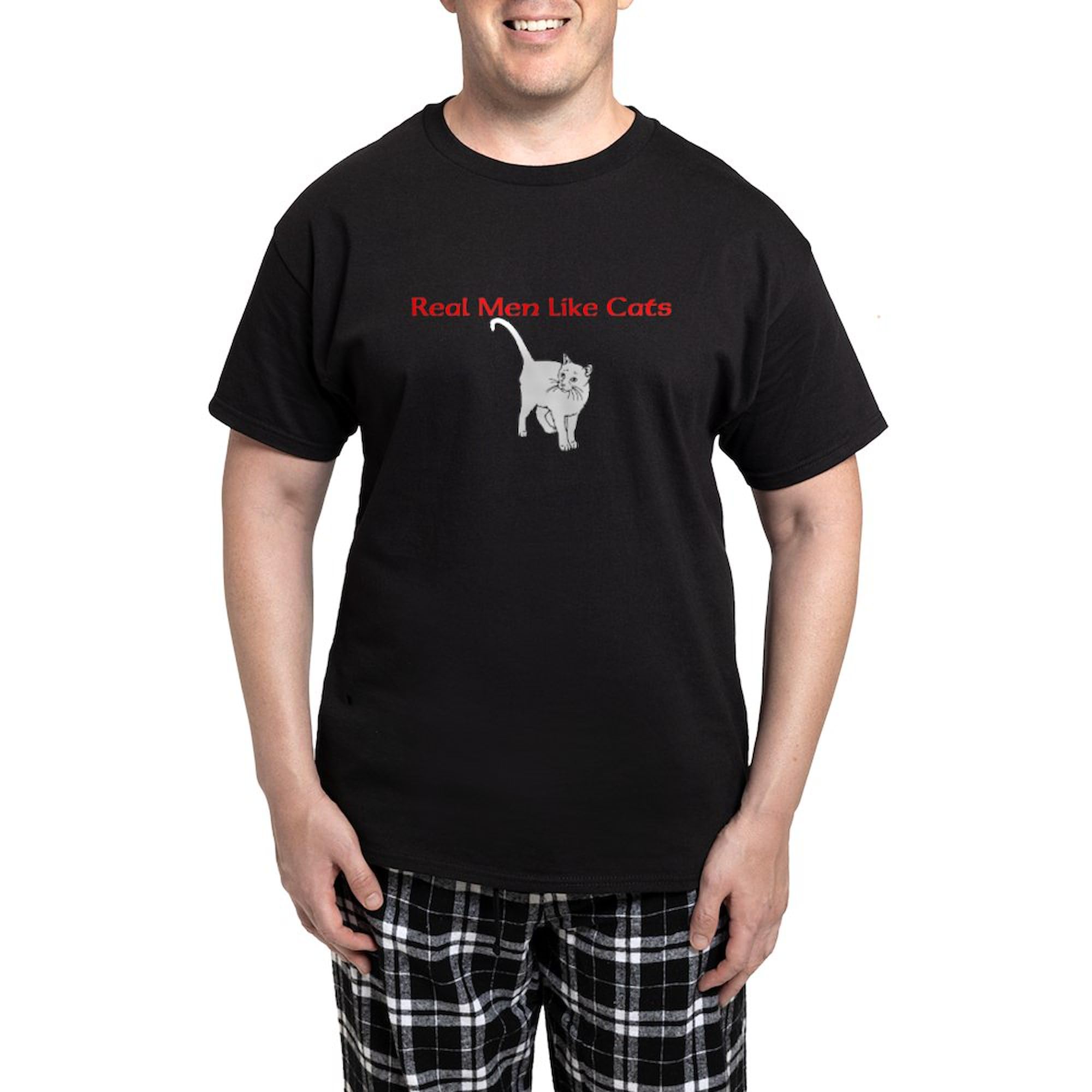 Real Men Like Cats Men's Dark Pajama Set - Comfortable Sleepwear for Cat Lovers | Cozy Nightwear for Relaxing at Home & Lounging