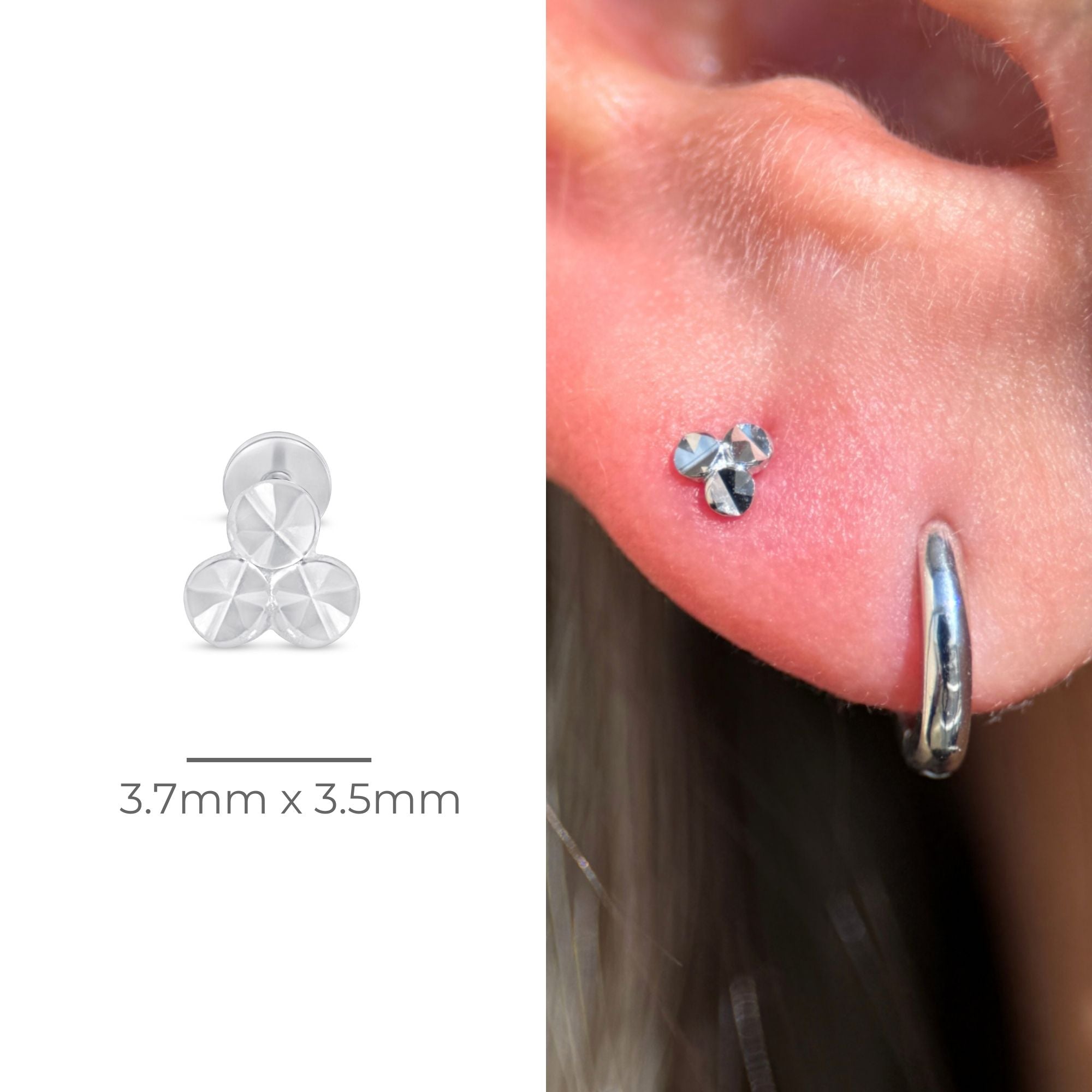 14K White Gold Diamond Cut Trinity Flat Back Stud Earrings for Women - Perfect for Everyday Wear, Parties & Special Occasions
