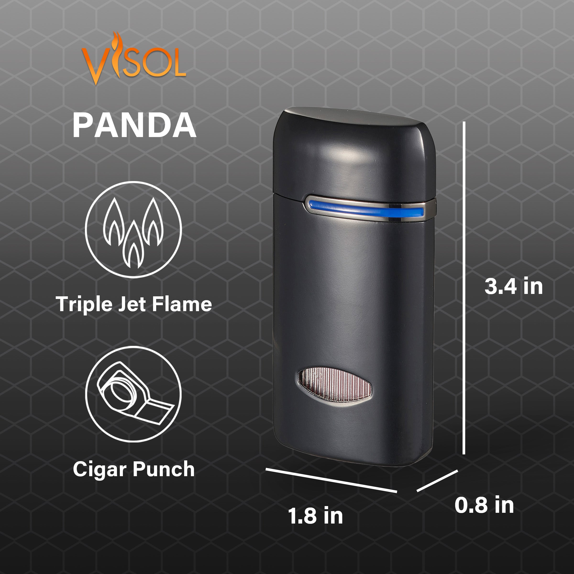 Premium Visol Panda Triple Flame Cigar Lighter - Windproof Butane Torch for Cigars & Cigarettes (Black) - Perfect for Outdoor Smoking, Gifts & Luxury Accessories
