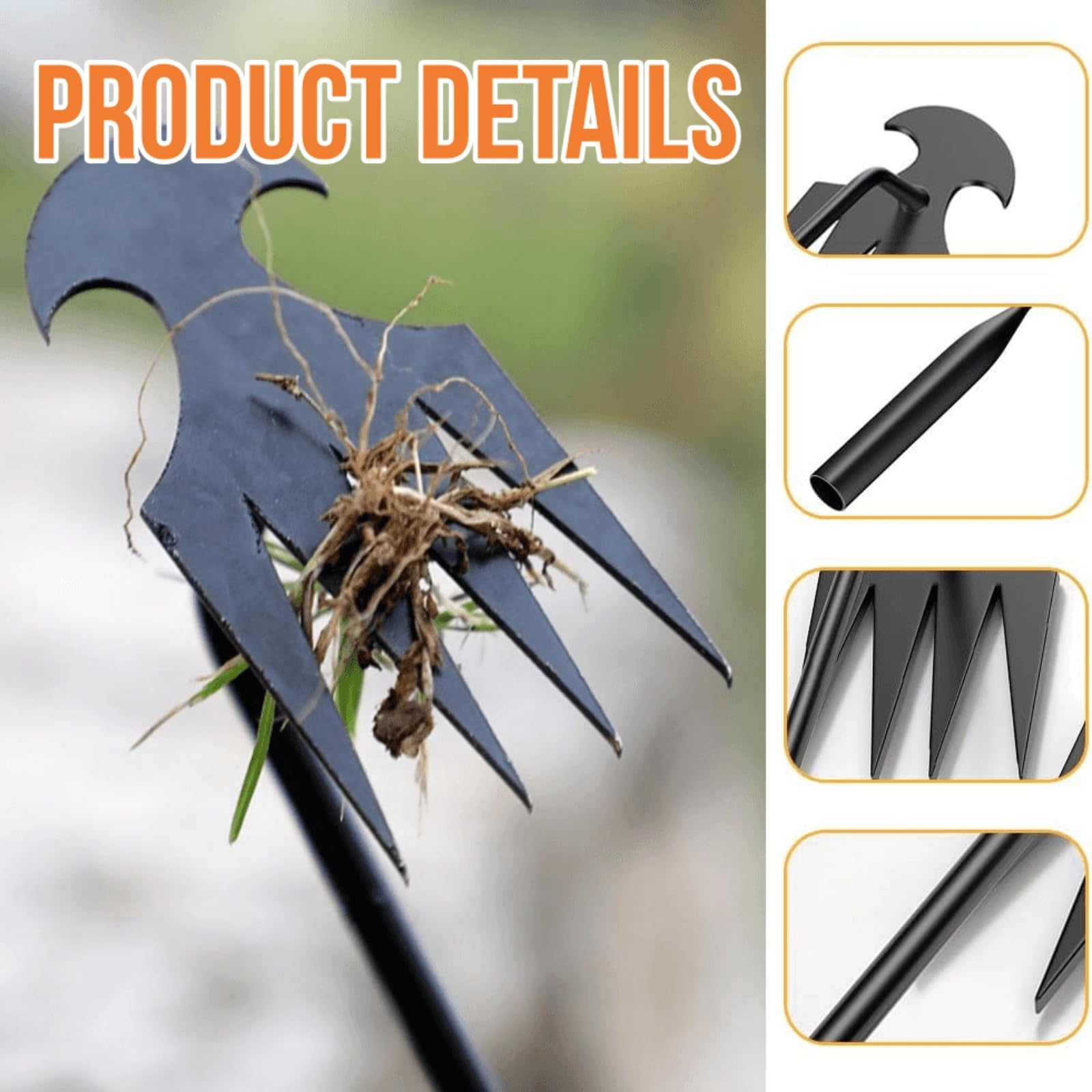 4-Claw Manganese Steel Weed Puller Tool - Heavy Duty Garden Weeder for Efficient Uprooting & Grass Removal | Perfect for Lawn Care, Flower Beds & Vegetable Gardening | Ergonomic Hand Weeder by MOTEERLLU