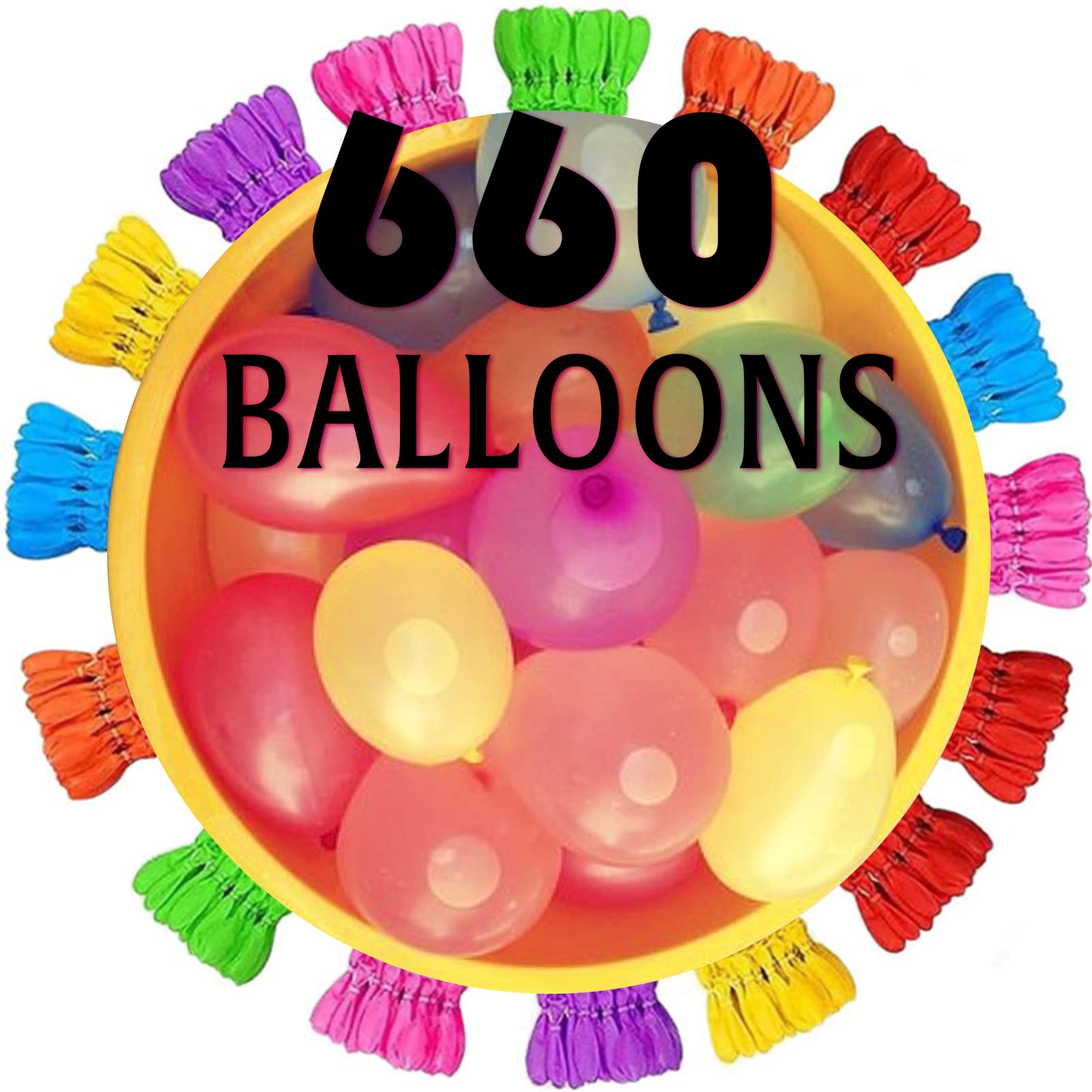 Quick Fill Water Balloons Set - 660 Colorful Balloons (18 Bunches) for Kids Outdoor Summer Party Games, Pool, Backyard Fun - Orange
