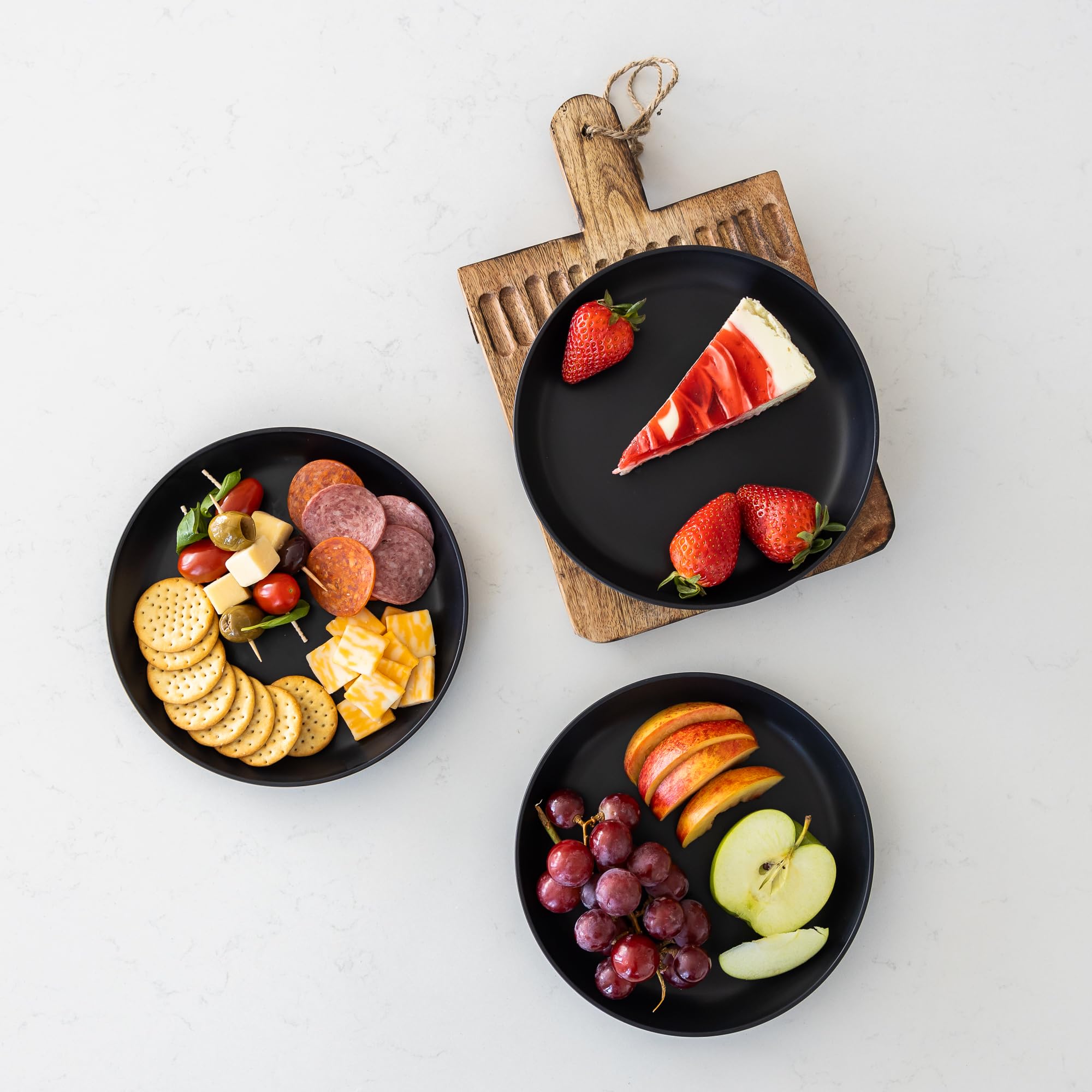 Premium 8-Inch Wheat Straw Dessert Plates - Set of 8 Unbreakable Reusable Hard Plastic Plates - Microwave Safe Dinnerware for Camping, RV, Outdoor Picnics, Patio Parties & Everyday Kitchen Use - Midnight Color