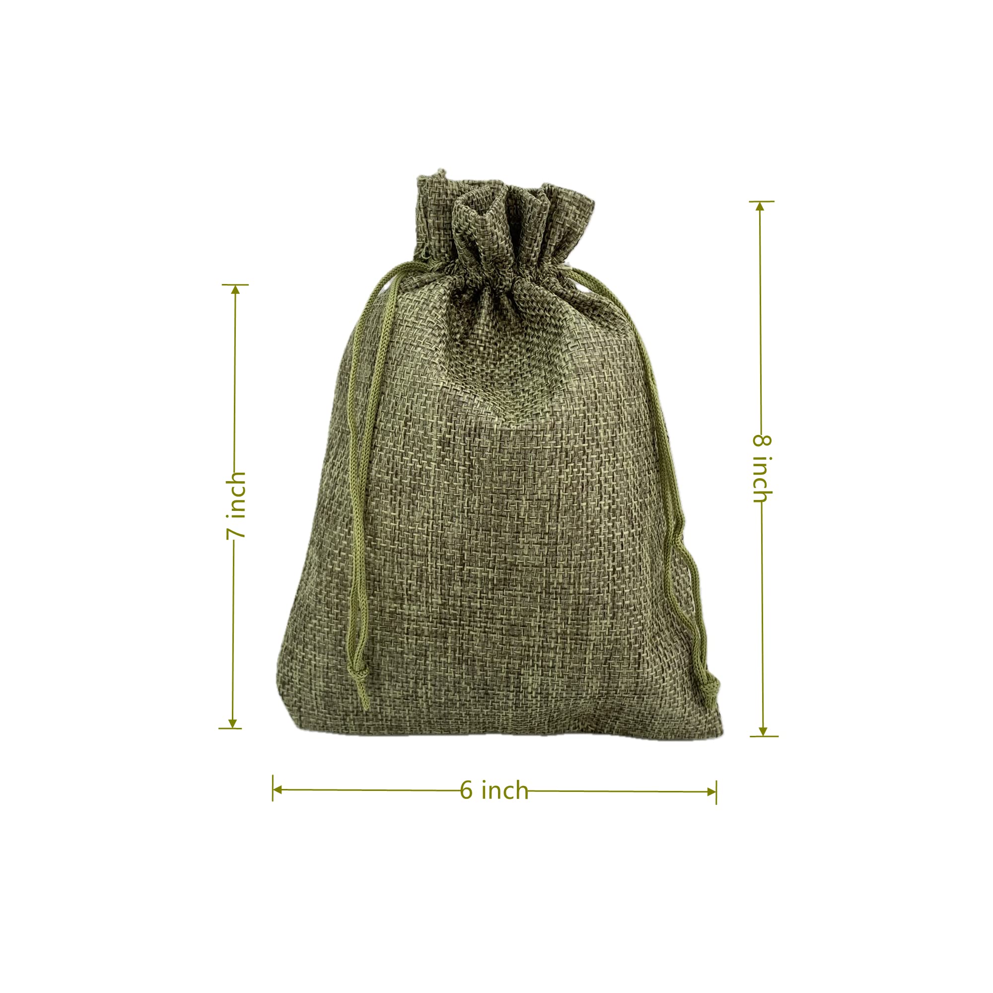 Palmhomee 25 Pack Burlap Drawstring Gift Bags - 6x8 Inch Moss Green Linen Jewelry Pouches for Wedding Favors, Birthday Party Treats & Holiday Gifts | Perfect for DIY Crafts, Bridal Shower Favors & Small Gift Packaging