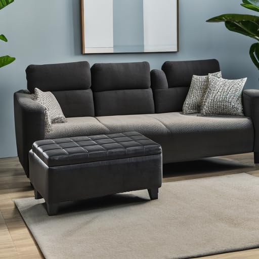 Black Upholstered Storage Ottoman with Lift Top - Modern Footrest Bench for Living Room, Bedroom & Office - Extra Seating & Hidden Storage Space