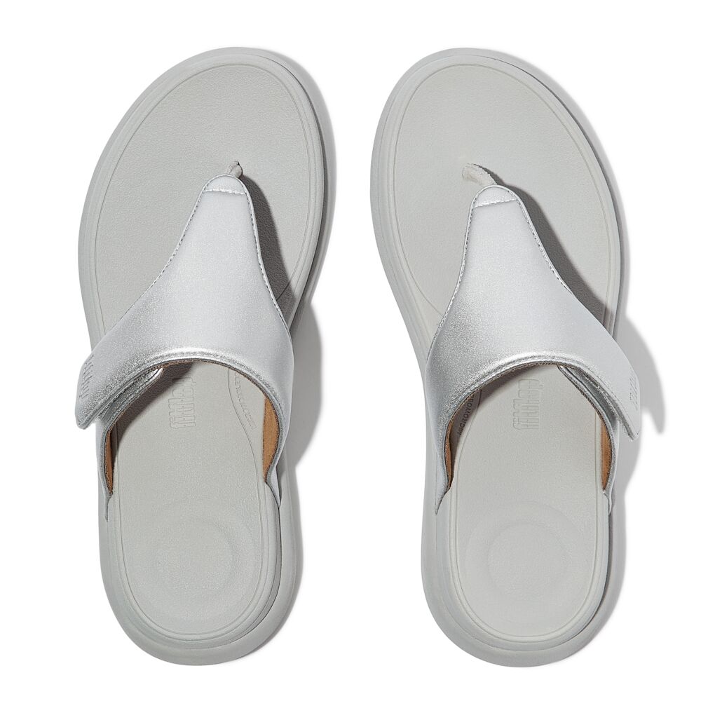 FitFlop F Mode Go Adjustable Flatform Sandals for Women - Comfortable Slip-On Walking Shoes with Arch Support - Silver | Perfect for Casual Outings, Beach Trips, and Summer Fashion