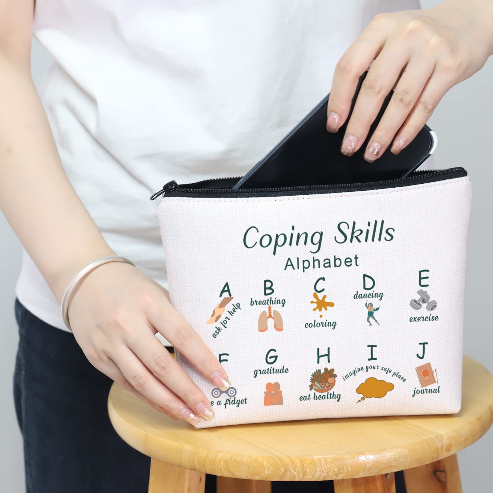 Mental Health Awareness Tote Bag - Coping Skills Alphabet Design for Therapists & Counselors - Perfect for Therapy Sessions, Support Groups & Self-Care Activities