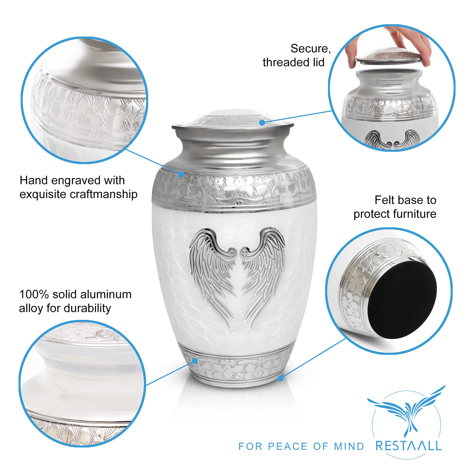 Elegant White Angel Wings Cremation Urn for Adults - Memorial Keepsake for Human Ashes | Perfect for Home Memorial Display, Funeral Services & Remembrance Ceremonies