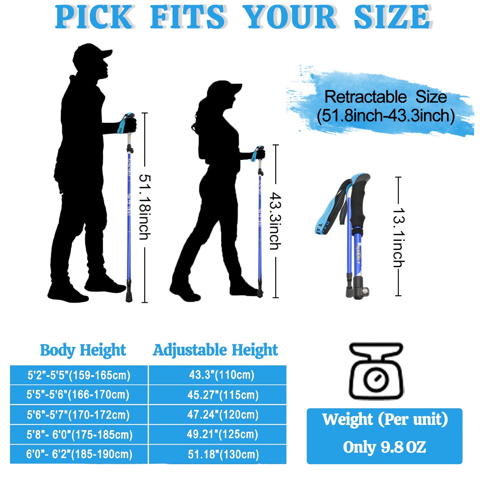 Lightweight Collapsible Trekking Poles - Aluminum Hiking Sticks for Men & Women, Adjustable Folding Walking Sticks (2 Pack) - Perfect for Mountain Climbing, Backpacking & Outdoor Adventures
