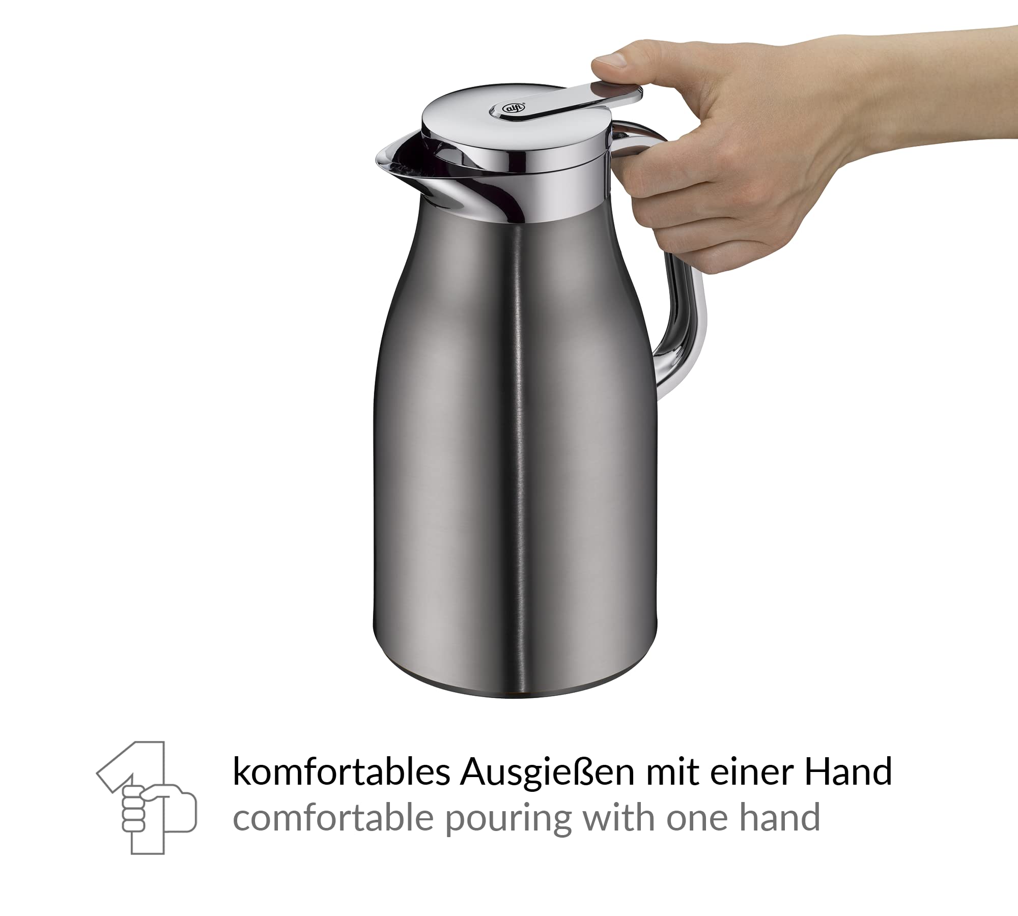 ALFI Stainless Steel Vacuum Insulated Thermos Flask - 1 Liter, Cool Grey - Keeps Drinks Hot/Cold for 24 Hours - Perfect for Camping, Office & Outdoor Activities