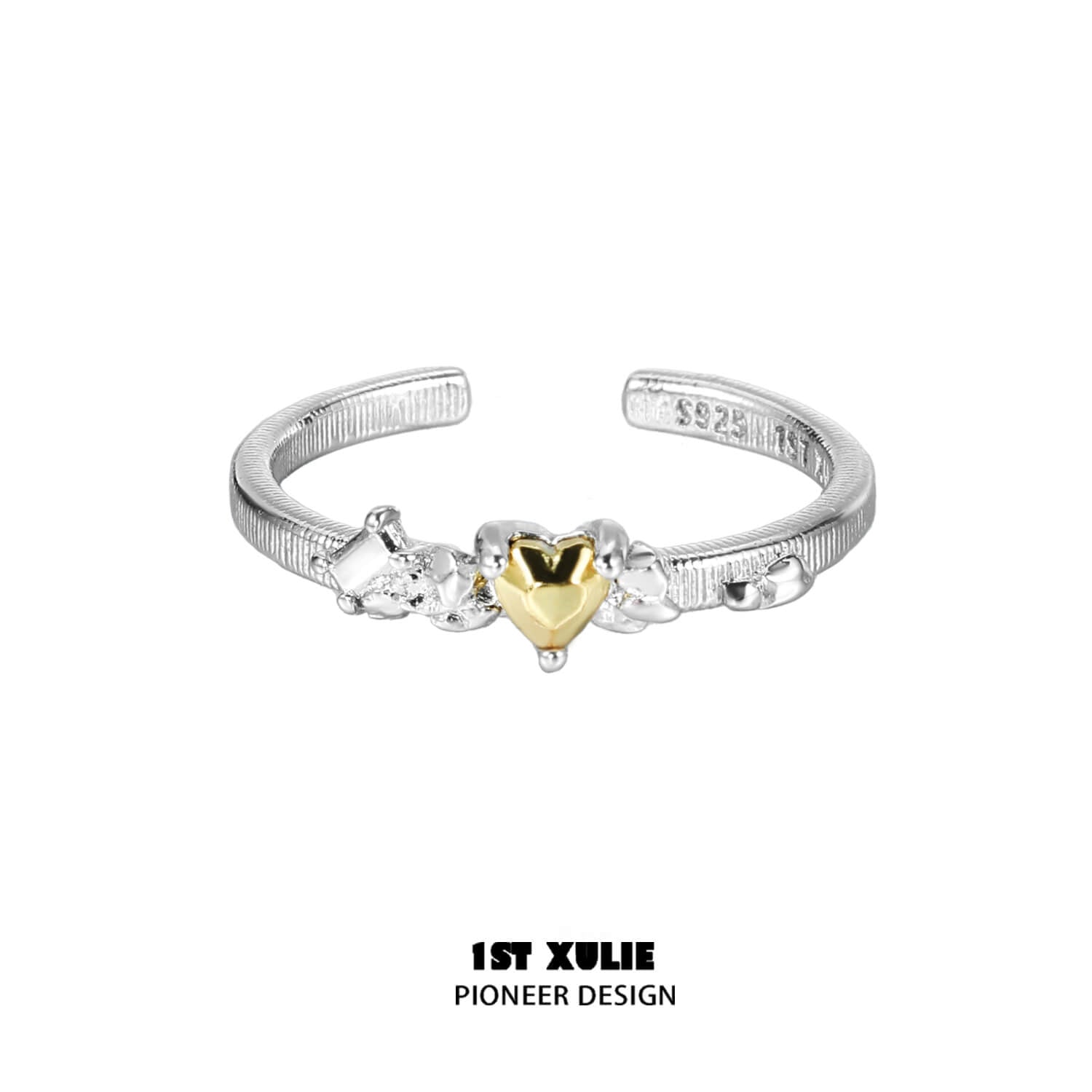 Immortal Lover S925 Sterling Silver Golden Heart Rings for Women - Elegant Couple Promise Rings for Anniversary, Valentine's Day Gift & Romantic Occasions