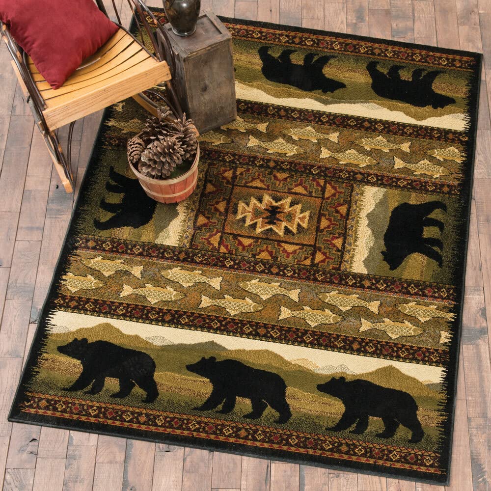 Faux Sheepskin Fur Rug - Bear Rustic Area Rug for Cabin, Bedroom & Living Room - Wildlife Throw Rug with Brown/Red Design - Cozy & Warm Decor for Winter - Perfect for Fireplace, Sofa & Floor Use