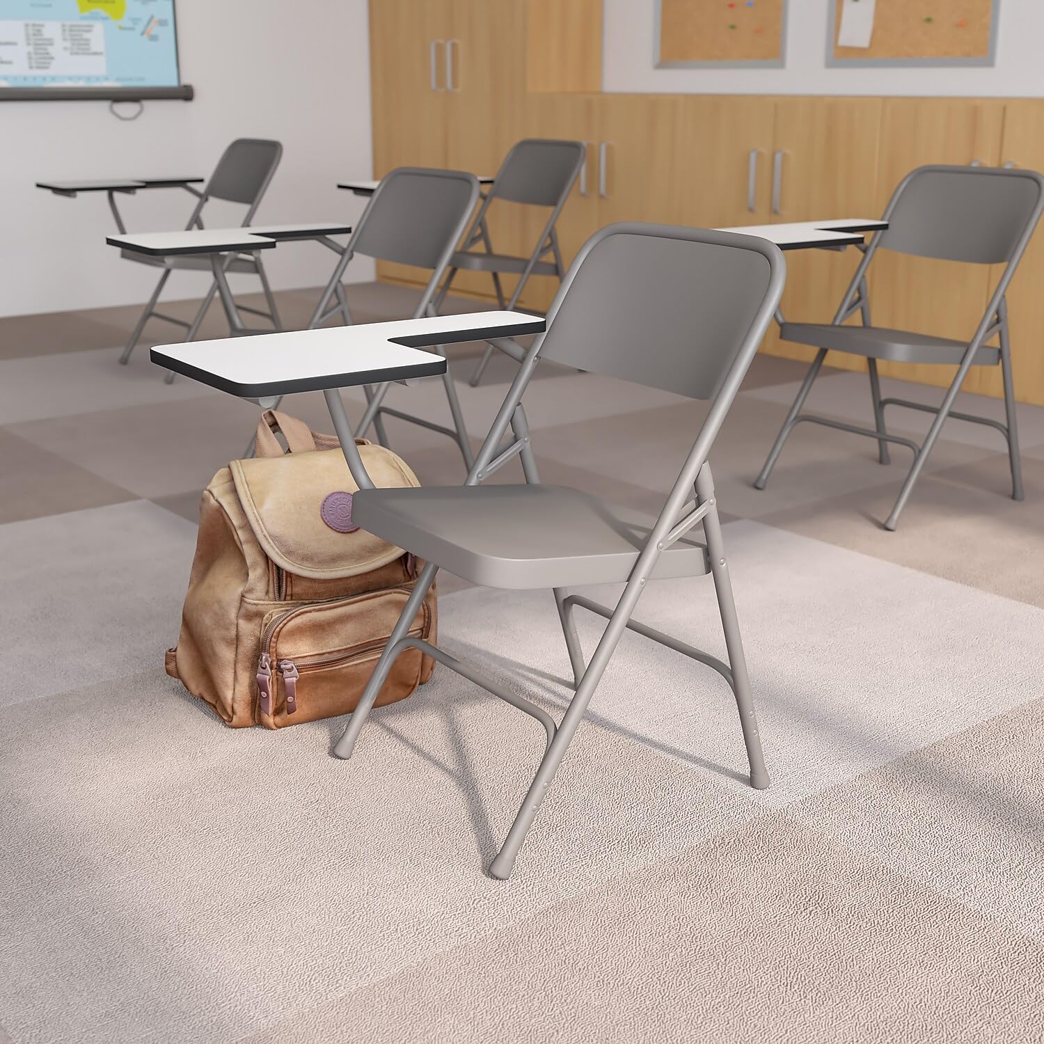 Flash Furniture Rutherford Steel Folding Chair with Right Handed Tablet Arm - Commercial Grade Foldable Conference Room Chair - Set of 2 in Gray - Perfect for Office Meetings, Classrooms & Events