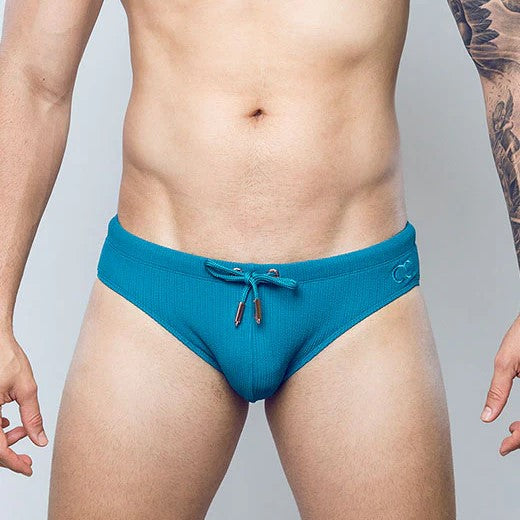 2EROS Men's Teal Railroad Swim Brief - Quick-Dry, Comfortable & Stylish Swimwear for Beach, Pool & Vacation