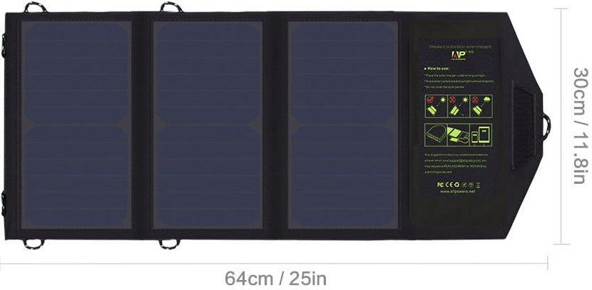AllPowers SP5V21W 2.4A Portable Foldable Solar Panel Charger for Outdoor Camping, Hiking, and Emergency Power Supply