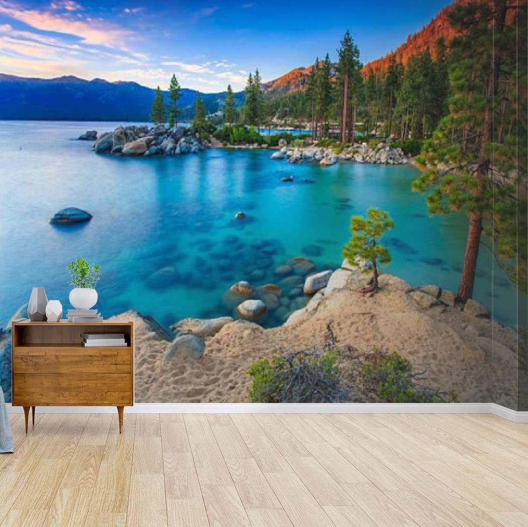 Lake Tahoe Scenic Wallpaper - Self-Adhesive Peel & Stick Wall Mural Canvas Print for Living Room, Bedroom & Office Decor | Easy DIY Wall Decal & Home Sticker