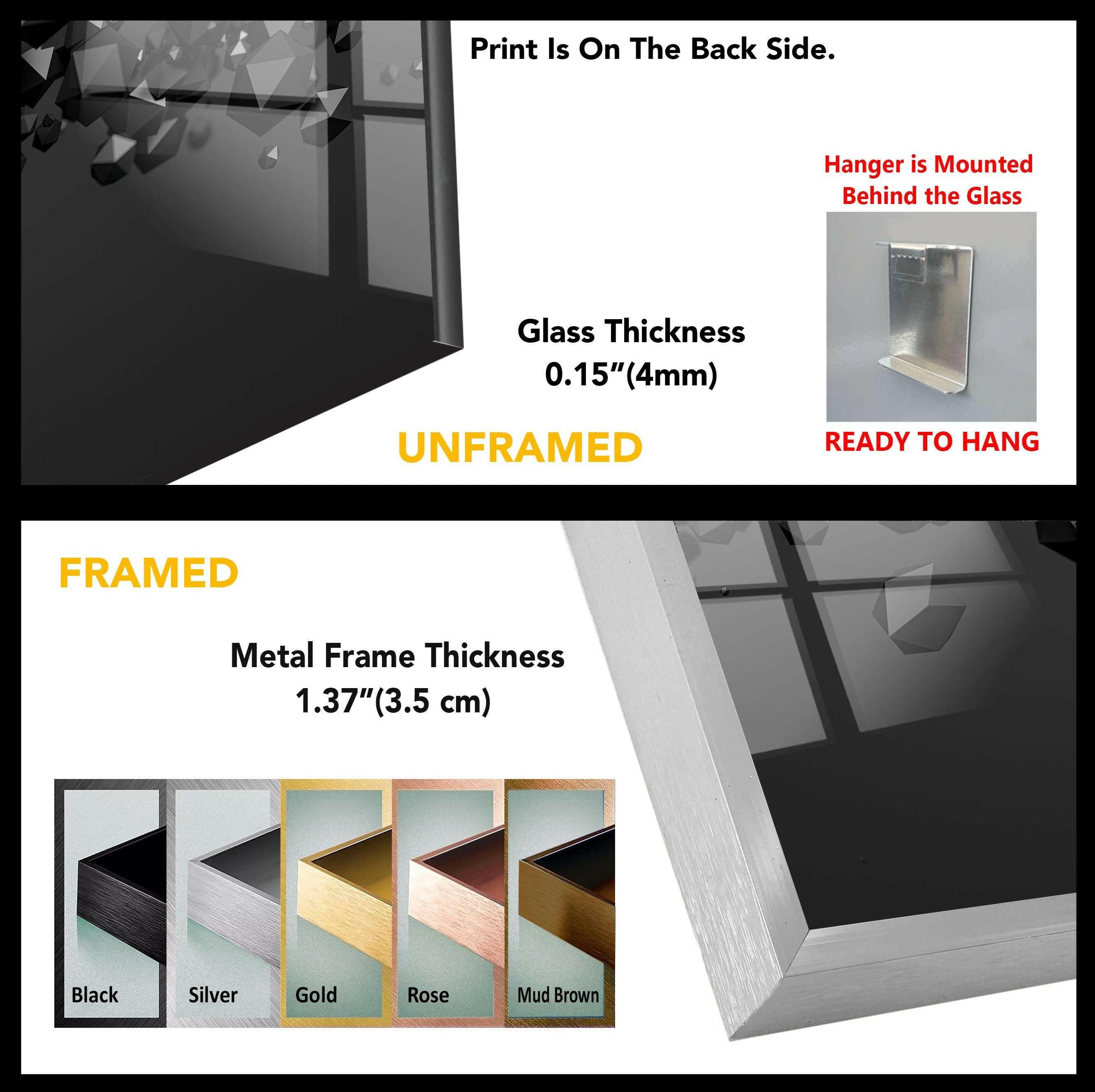 3D Abstract Diamond Glass Wall Art - Black Modern Home Decor for Living Room, Bedroom & Office