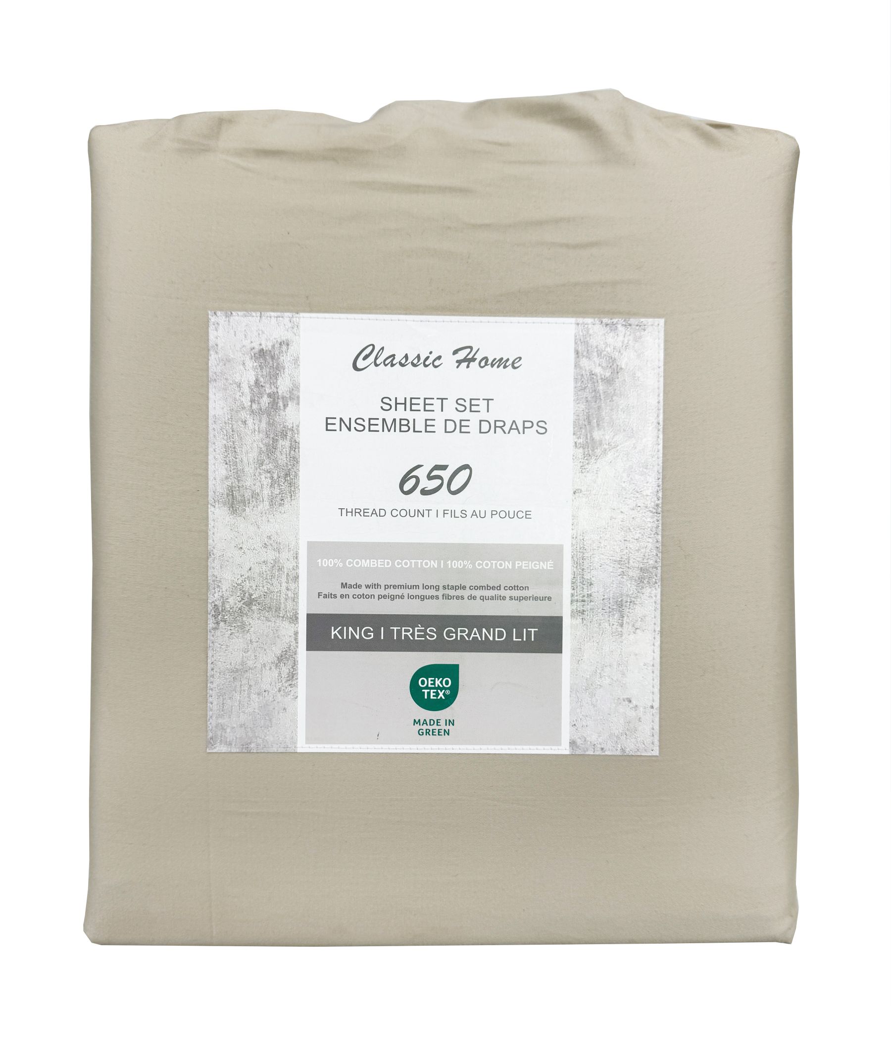 Premium 100% Combed Cotton King Size Sheet Set - 650 Thread Count, Beige - Ultra Soft & Breathable Bedding for Luxury Hotels & Master Bedrooms
