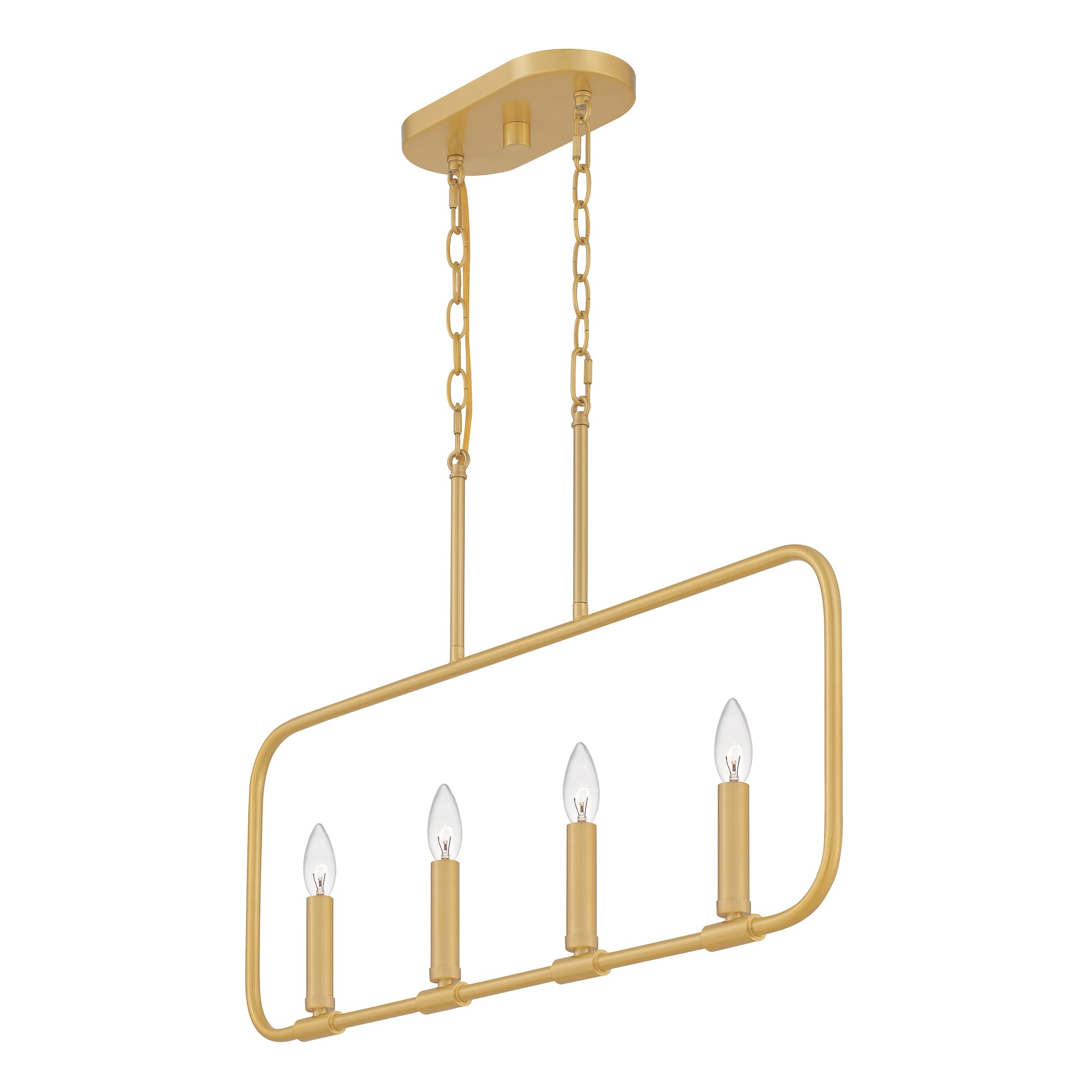 Quoizel Abner 4-Light Aged Brass Linear Chandelier - Modern Farmhouse Ceiling Light Fixture for Dining Room, Kitchen Island & Entryway Lighting
