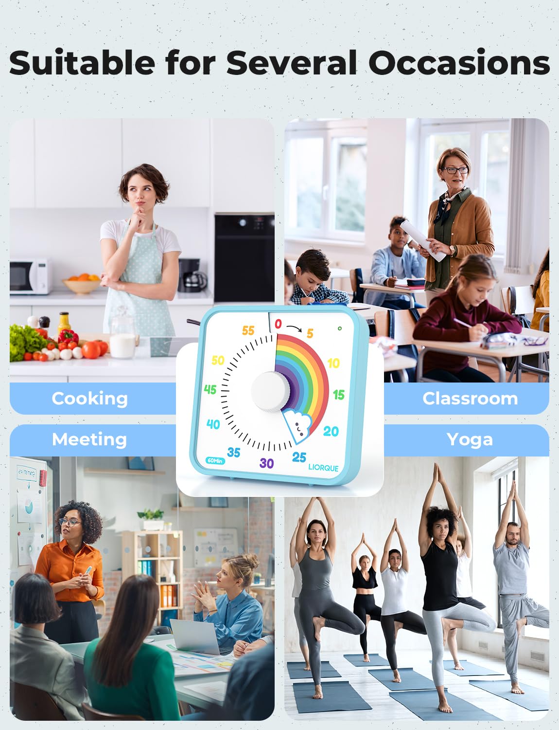 LIORQUE 60 Minute Visual Timer for Kids & Adults - Silent 7.5