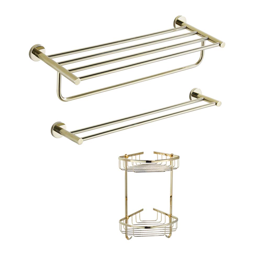 Luxury Gold Stainless Steel Bathroom Shelf Set - Elegant Pendant Light & Hardware for Modern Bathroom Decor | Perfect for Vanity, Shower, and Spa Areas