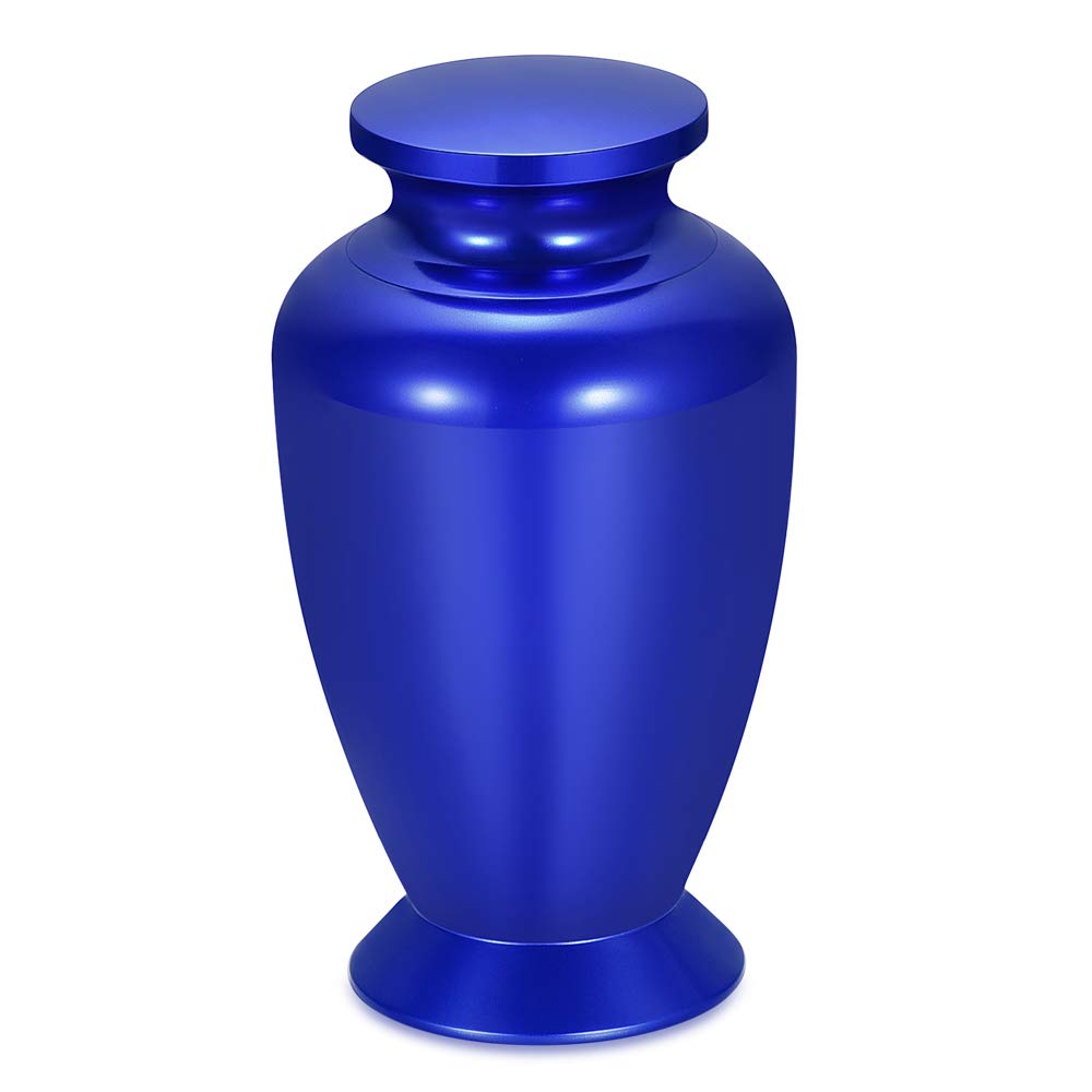 Premium Aluminum Cremation Urn for Human & Pet Ashes - Small, Medium, Large Sizes - Keepsake Memorial Urn for Funeral, Home Display & Scattering Ceremonies (Elegant Blue, Large)