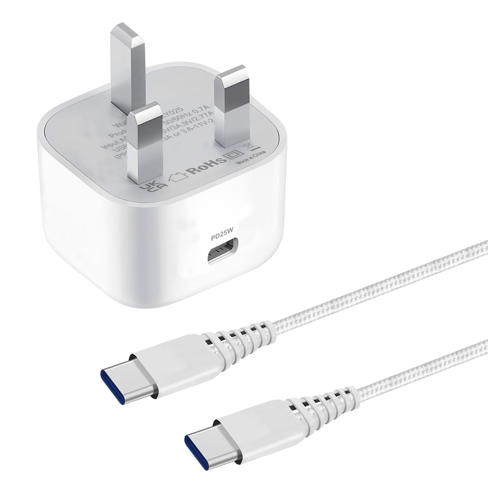25W Super Fast Charger Plug & USB-C Cable for Samsung Galaxy A35/A16 5G/A26 5G/A36 5G/A56/S24/S24+/S25 Ultra/S23 FE/S22/S21/S20/A15/A25/A13/A22/A51/A04S & iPhone 16/15/14/13/12 Series - Quick Charge Adapter for Home, Office & Travel