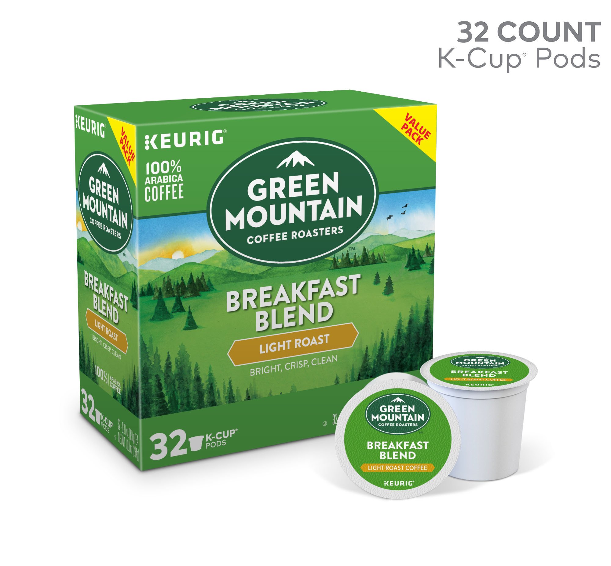 Keurig K-Mini Plus Single Serve Coffee Maker with 32 Green Mountain Breakfast Blend Coffee Pods - Compact & Fast Brewing for Home, Office, and Dorm Use