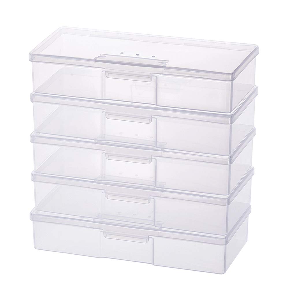 BENECREAT 5-Pack Large Clear Plastic Storage Boxes 7.5x3x1.5 Inches with Air Vents - Organize Model Tools, Vinyl Records, Craft Supplies & Office Accessories - Perfect for Craft Rooms, Workshops & Home Organization