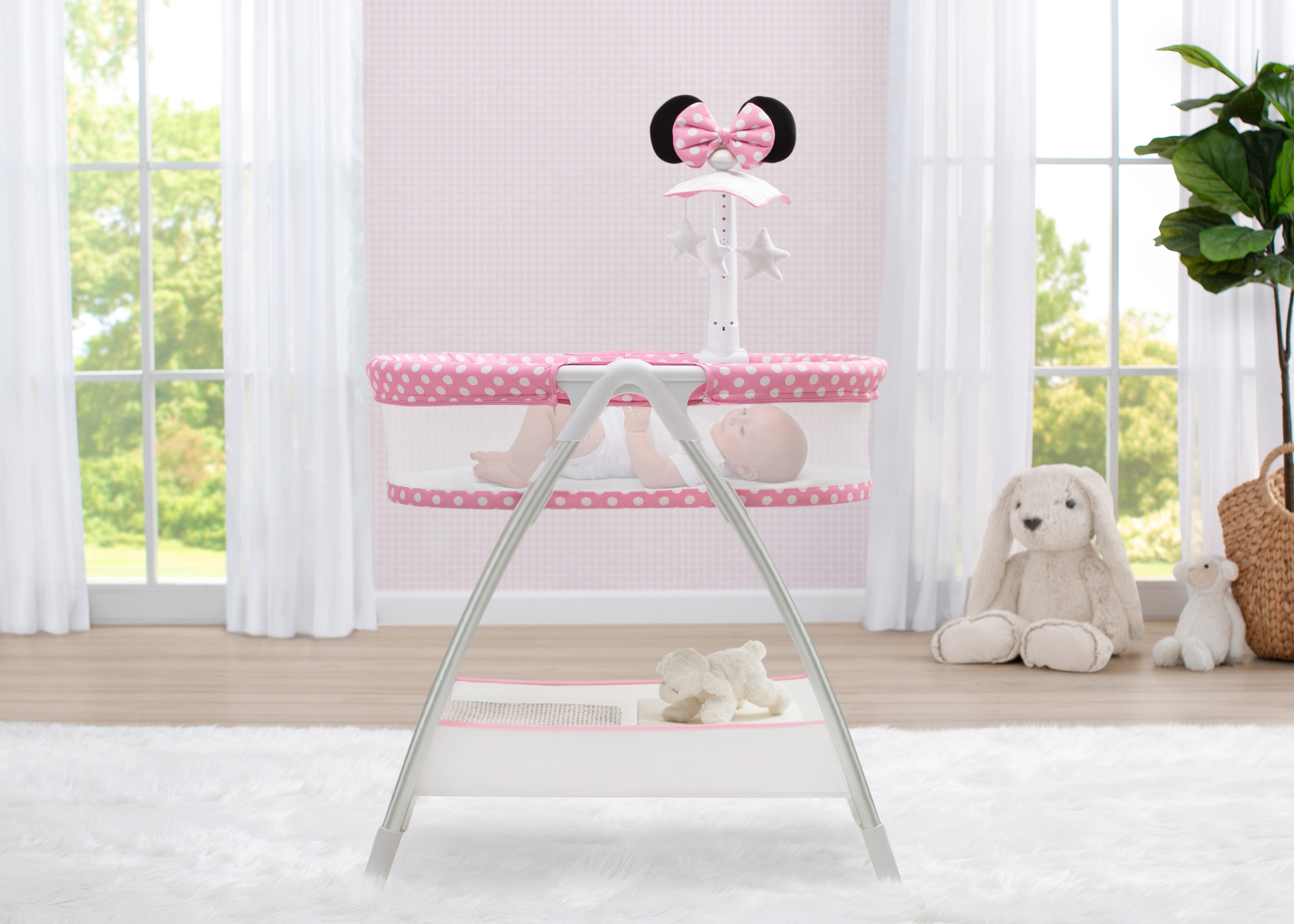 Minnie Mouse Baby Bassinet Crib - Portable & Lightweight for Newborns & Infants - Perfect for Nursery, Travel, and Bedside Sleeping