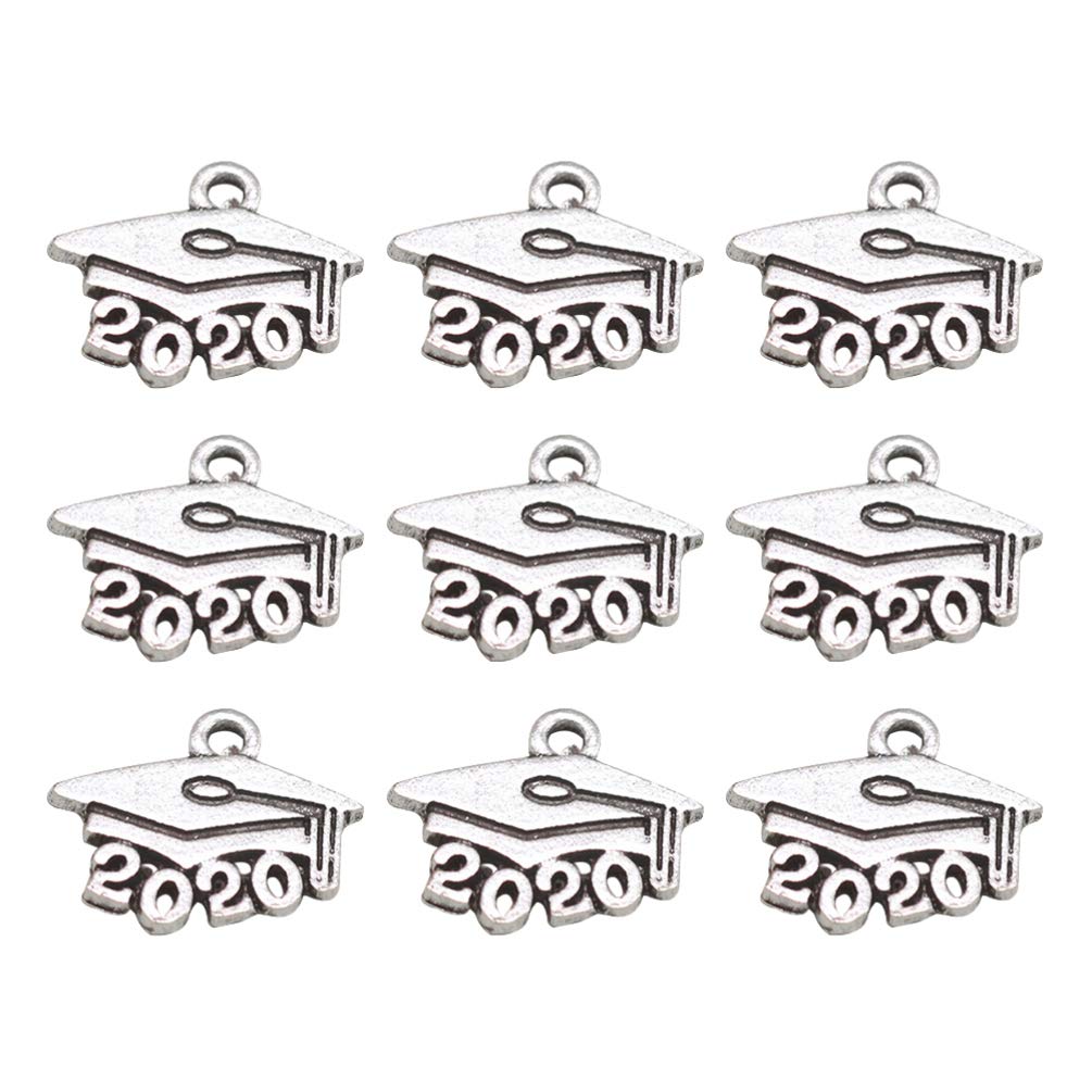 STOBOK 50pcs 2020 Metal Graduation Hat Charms - Silver DIY Jewelry Making Supplies for Necklace Pendants, Craft Projects & Party Favors | Perfect for Graduation Gifts, DIY Jewelry & Crafting Parties