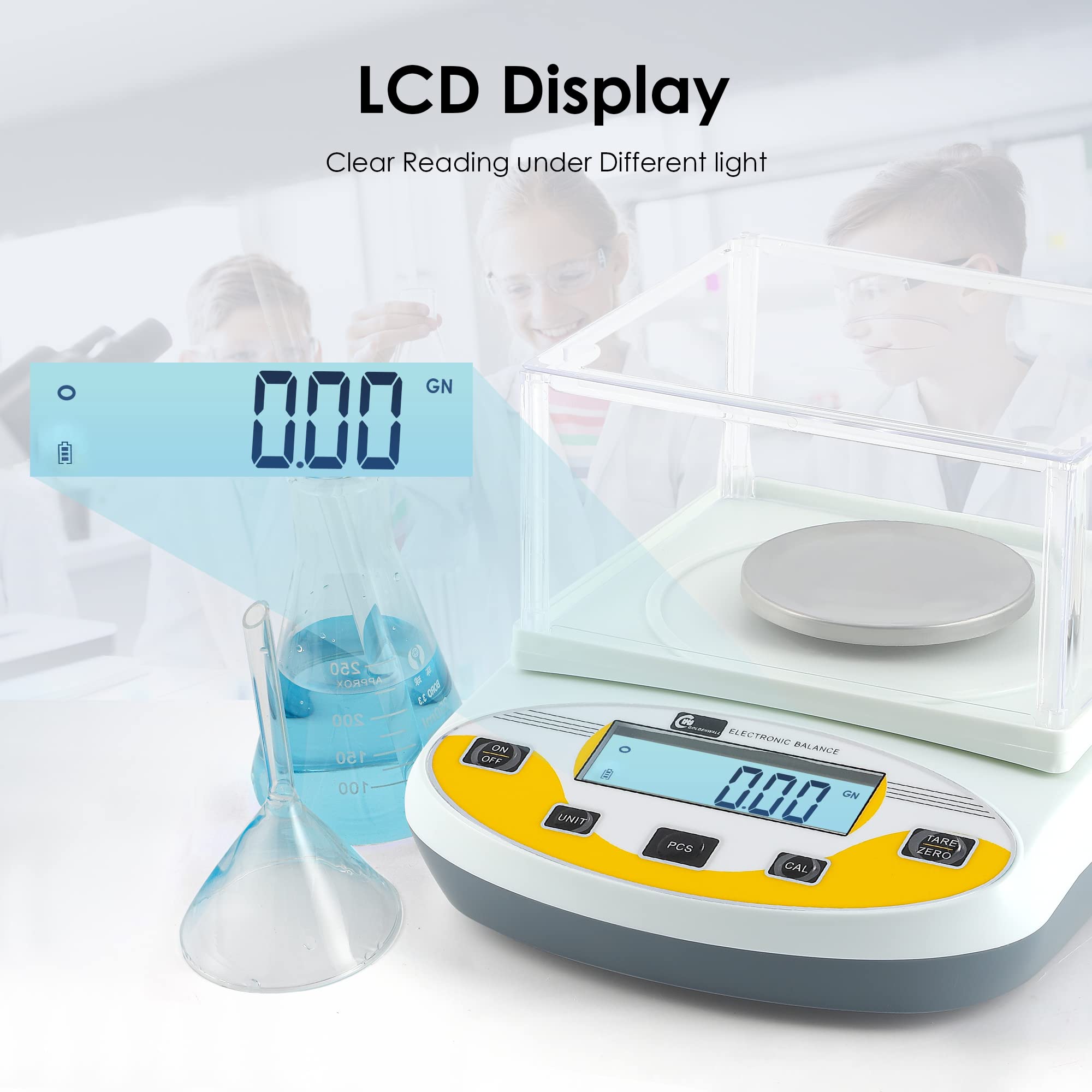 CGOLDENWALL 100g x 0.001g Precision Digital Analytical Balance - Lab Scale with 1mg Accuracy, Jewelry Weighing Scale for Scientific Research, Pharmacies & Gemstones - Calibrated 110V for US Use