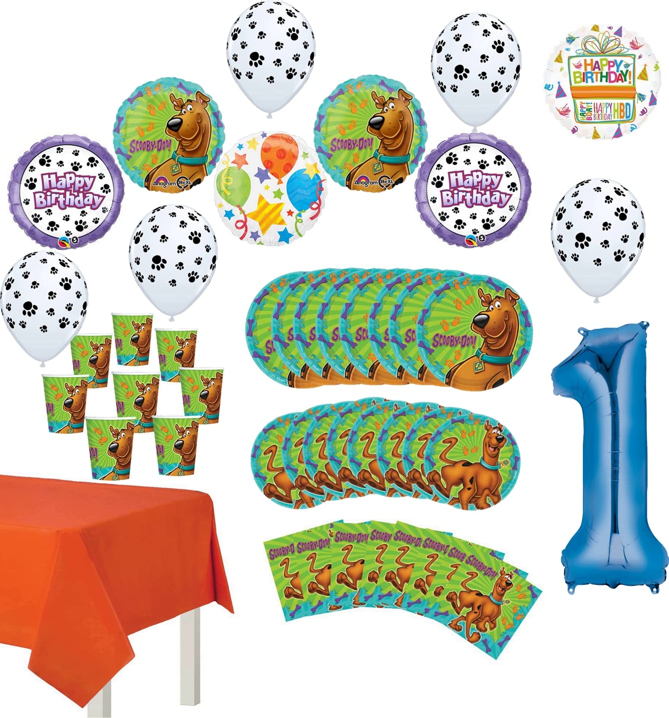 Scooby Doo 1st Birthday Party Decorations - 8-Piece Table Set & Balloon Bouquet Kit for Baby's First Birthday Celebration | Perfect for Themed Parties, Baby Showers, and Milestone Events