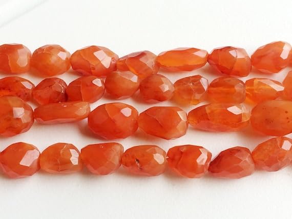 Natural Carnelian Faceted Oval Tumbled Beads - 16x9mm Orange Gemstone Strand (14 Inch) for Jewelry Making, DIY Bracelets, Necklaces & Healing Crystal Crafts - Code HIGH-16567