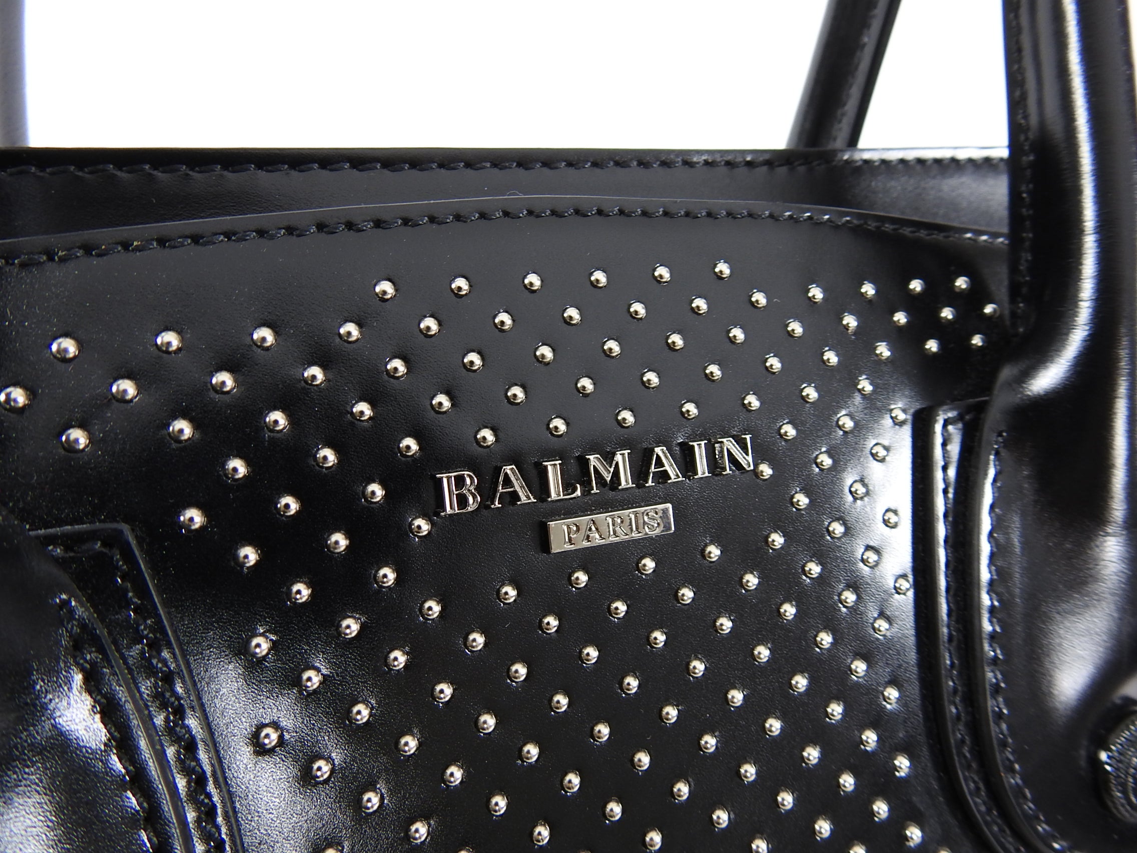 Balmain Black Studded Leather Top Handle Satchel Bag for Women - Luxury Designer Handbag for Work, Evening & Special Occasions