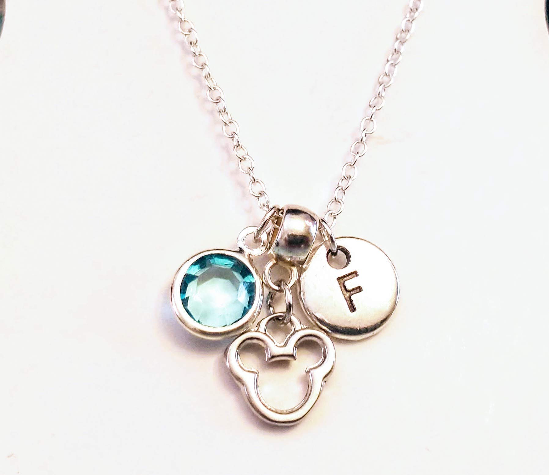 Personalized Mickey Mouse Initial Letter & Birthstone Charm Necklace - Custom Name Jewelry for Women, Birthday Gift for Her, Disney Inspired Fashion Accessory - Perfect for Anniversaries, Valentine's Day & Special Occasions